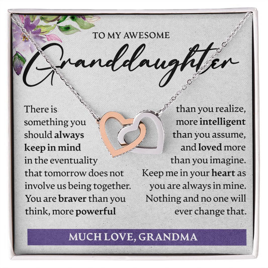 To My Awesome Granddaughter - Interlocking Hearts Necklace - JustFamilyThings