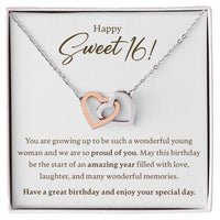 Load image into Gallery viewer, Happy Sweet 16 - Growing Up - Interlocking Hearts Necklace - JustFamilyThings
