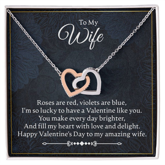 To My Wife - I'm So Lucky - Interlocking Hearts Necklace - JustFamilyThings