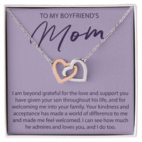 Load image into Gallery viewer, To My Boyfriends Mom - I Am Beyond Grateful - Interlocking Hearts Necklace - JustFamilyThings
