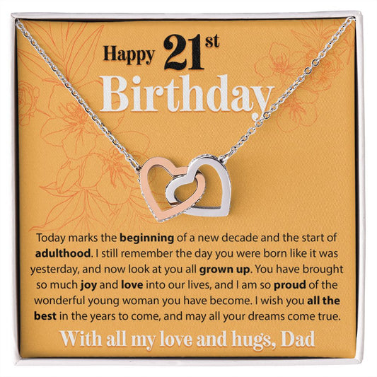 Happy 21st Birthday - Today Marks The Beginning - Interlocking Hearts Necklace - JustFamilyThings