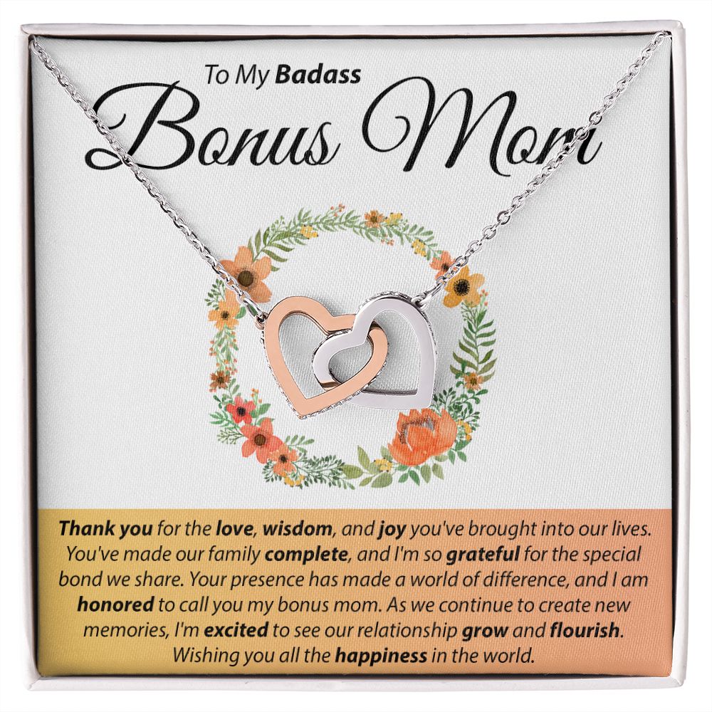To My Badass Bonus Mom - Interlocking Hearts Necklace