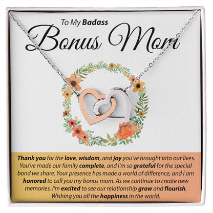 To My Badass Bonus Mom - Interlocking Hearts Necklace