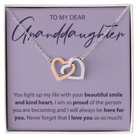 Load image into Gallery viewer, To My Dear Granddaughter - You Light Up My Life - Interlocking Hearts Necklace - JustFamilyThings
