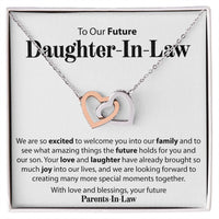 Load image into Gallery viewer, To Our Future Daughter In Law - We Are So Excited - Interlocking Hearts Necklace - JustFamilyThings
