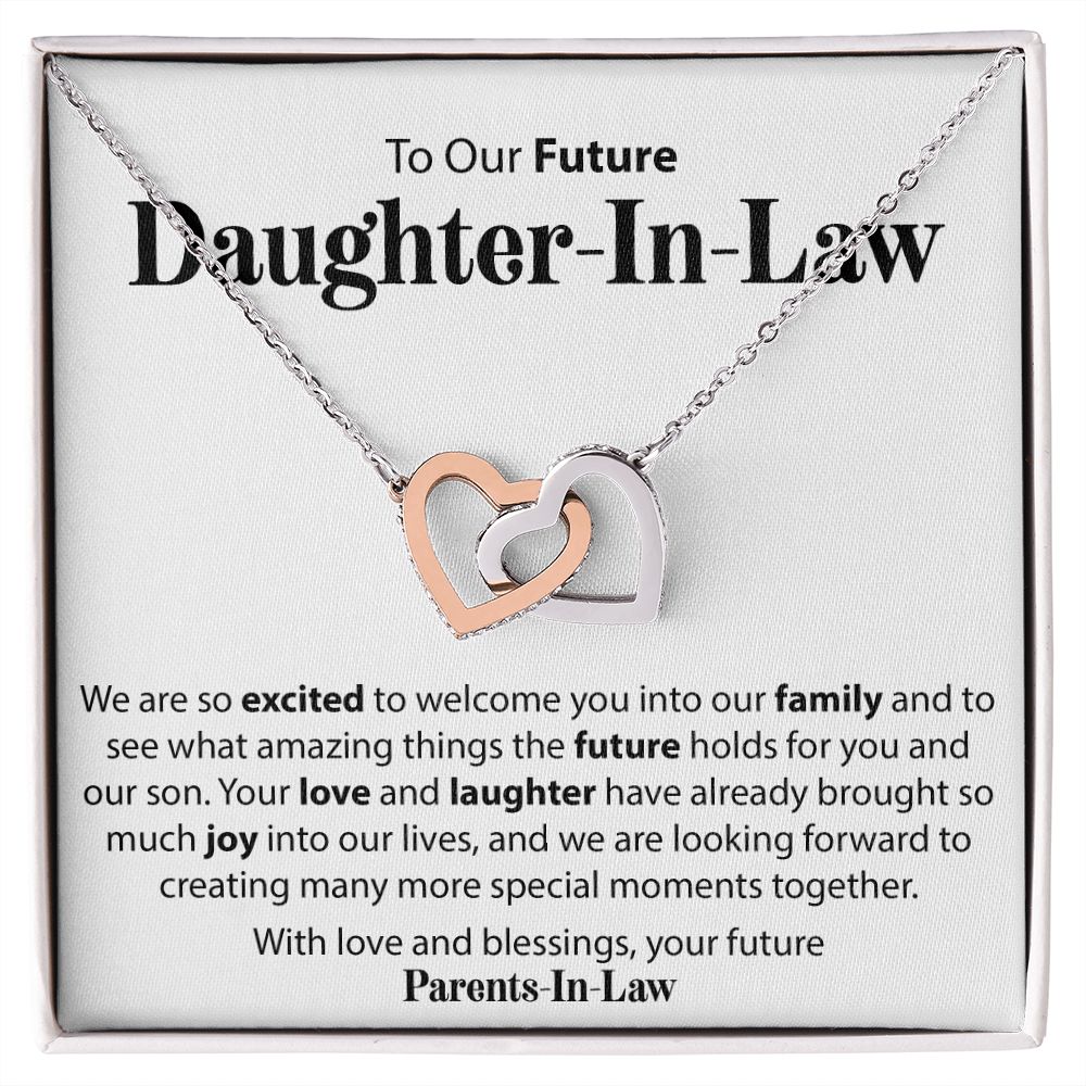 To Our Future Daughter In Law - We Are So Excited - Interlocking Hearts Necklace - JustFamilyThings