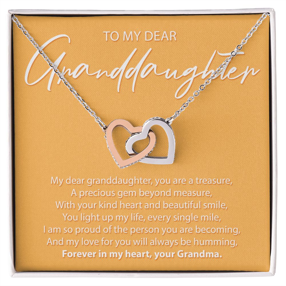 To My Dear Granddaughter - You Are A Treasure - Interlocking Hearts Necklace - JustFamilyThings