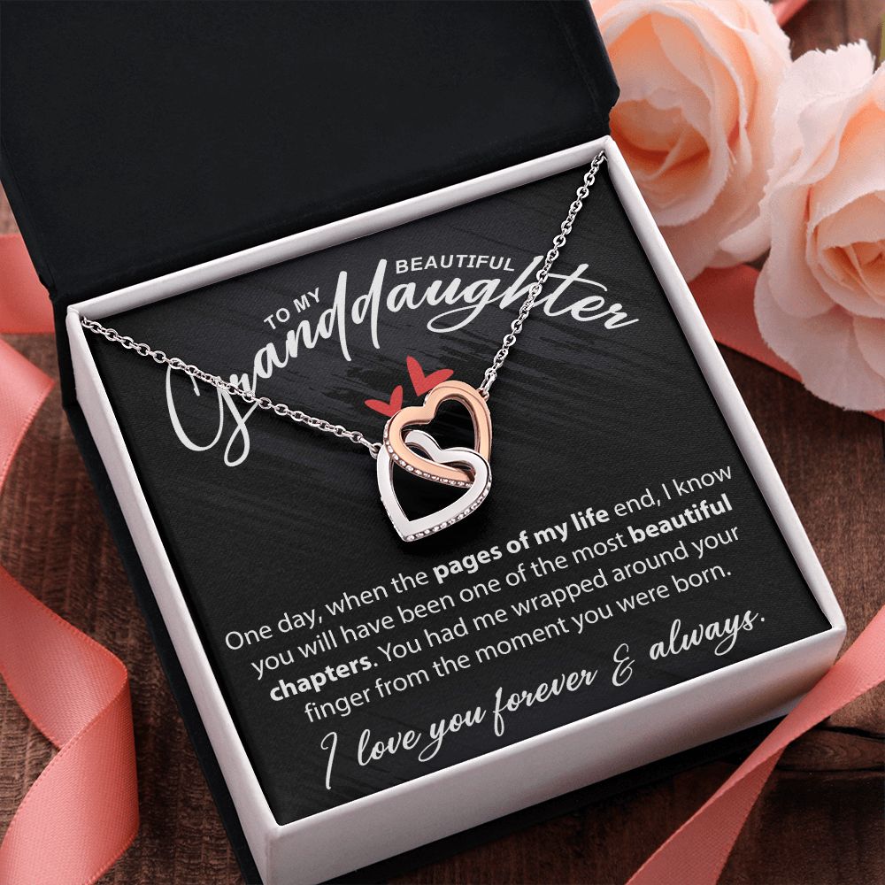 To My Beautiful Granddaughter - When The Pages Of My Life End - Interlocking Hearts Necklace - JustFamilyThings