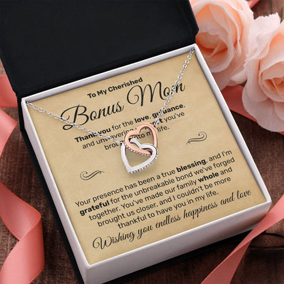 To My Cherished Bonus Mom - Interlocking Hearts Necklace