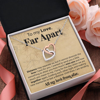 To My Love Across The Miles - Distance May Separate Us - Interlocking Hearts Necklace - JustFamilyThings