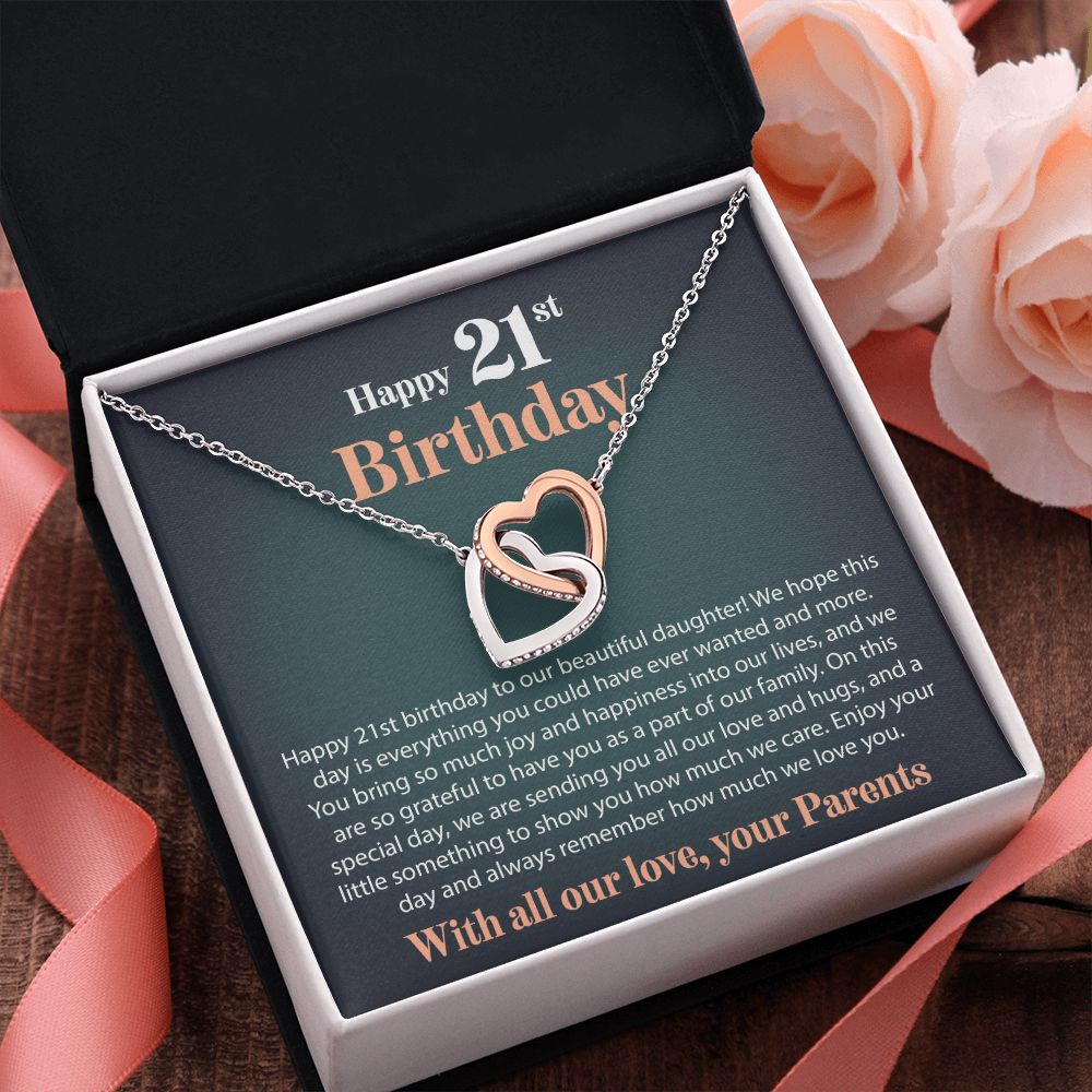 Happy 21st Birthday - From Parents - Interlocking Hearts Necklace - JustFamilyThings