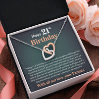 Load image into Gallery viewer, Happy 21st Birthday - From Parents - Interlocking Hearts Necklace - JustFamilyThings
