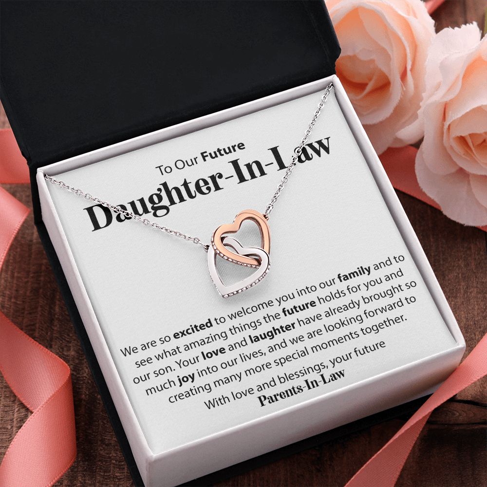 To Our Future Daughter In Law - We Are So Excited - Interlocking Hearts Necklace - JustFamilyThings