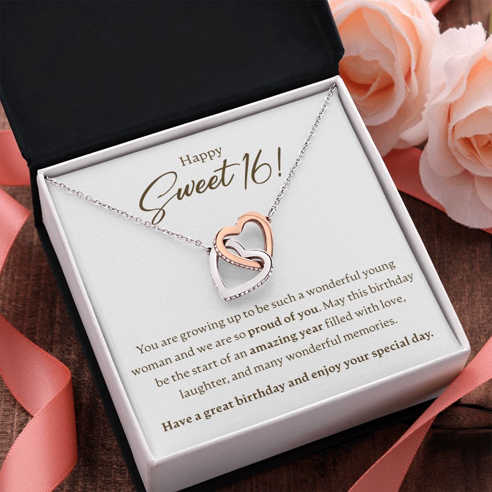 Happy Sweet 16 - Growing Up - Interlocking Hearts Necklace - JustFamilyThings