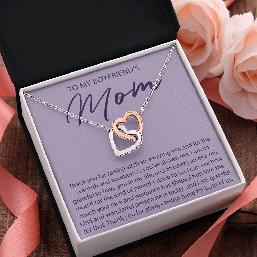 To My Boyfriends Mom - Thank You For Raising An Amazing Son - Interlocking Hearts Necklace - JustFamilyThings