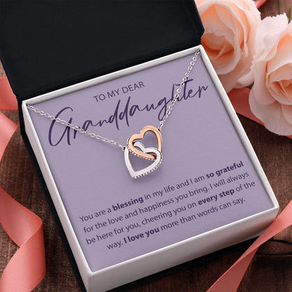 To My Dear Granddaughter - You Are A Blessing - Interlocking Hearts Necklace - JustFamilyThings