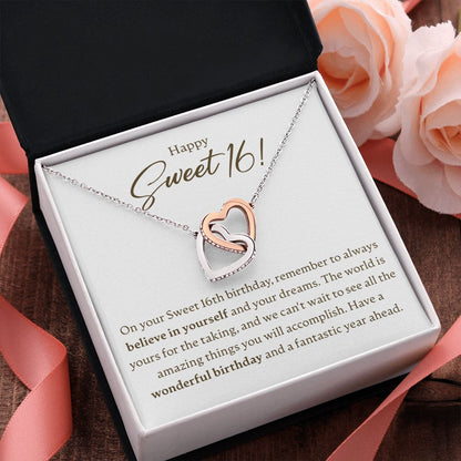 Happy Sweet 16 - Have A Wonderful Birthday - Interlocking Hearts Necklace - JustFamilyThings