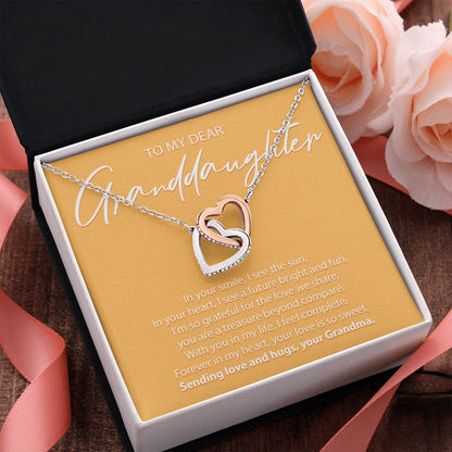 To My Dear Granddaughter - In Your Smile I See The Sun - Interlocking Hearts Necklace - JustFamilyThings
