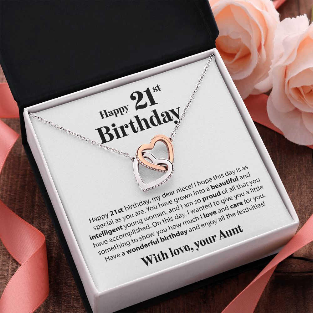 Happy 21st Birthday - From Aunt - Interlocking Hearts Necklace - JustFamilyThings