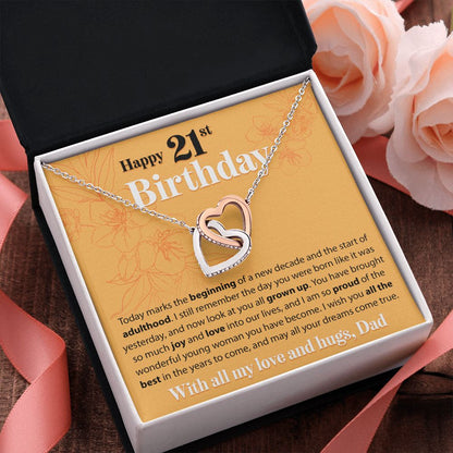 Happy 21st Birthday - Today Marks The Beginning - Interlocking Hearts Necklace - JustFamilyThings