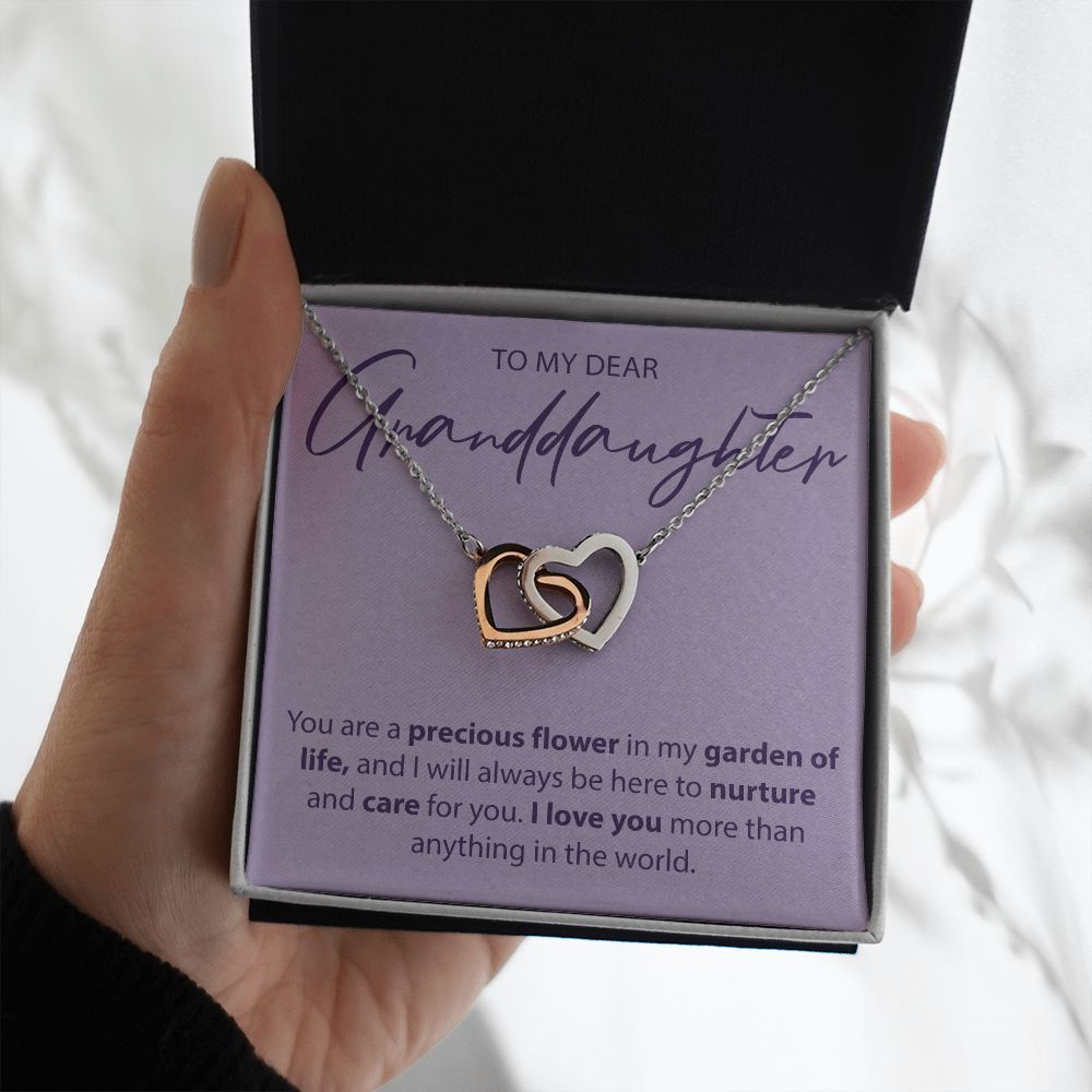 To My Dear Granddaughter - You Are A Precious Flower - Interlocking Hearts Necklace - JustFamilyThings