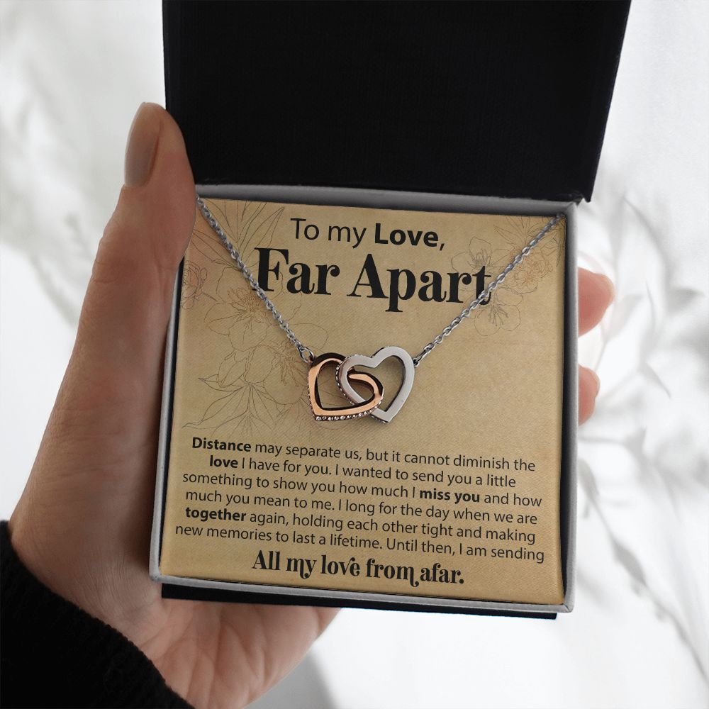 To My Love Across The Miles - Distance May Separate Us - Interlocking Hearts Necklace - JustFamilyThings