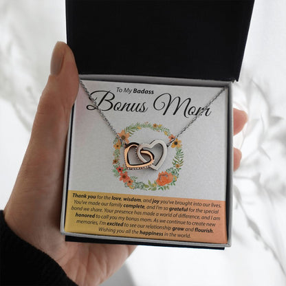 To My Badass Bonus Mom - Interlocking Hearts Necklace