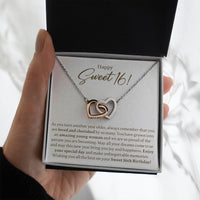 Load image into Gallery viewer, Happy Sweet 16 - Interlocking Hearts Necklace - JustFamilyThings

