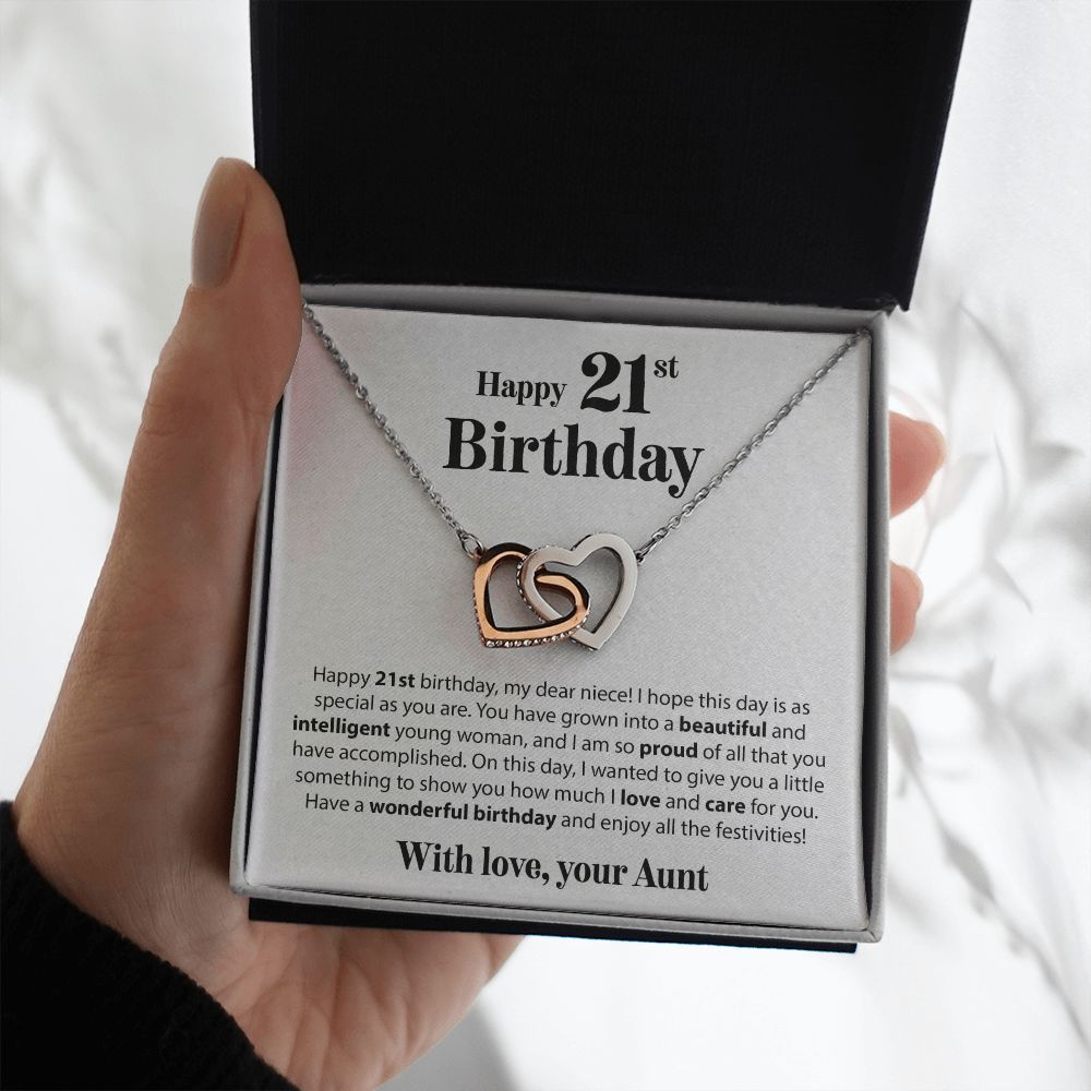 Happy 21st Birthday - From Aunt - Interlocking Hearts Necklace - JustFamilyThings