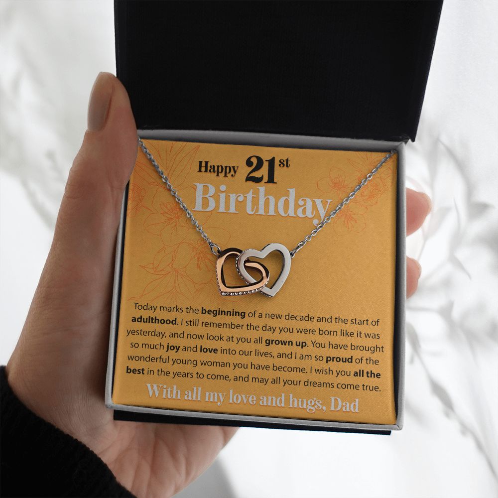 Happy 21st Birthday - Today Marks The Beginning - Interlocking Hearts Necklace - JustFamilyThings