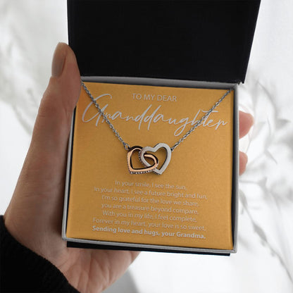 To My Dear Granddaughter - In Your Smile I See The Sun - Interlocking Hearts Necklace - JustFamilyThings
