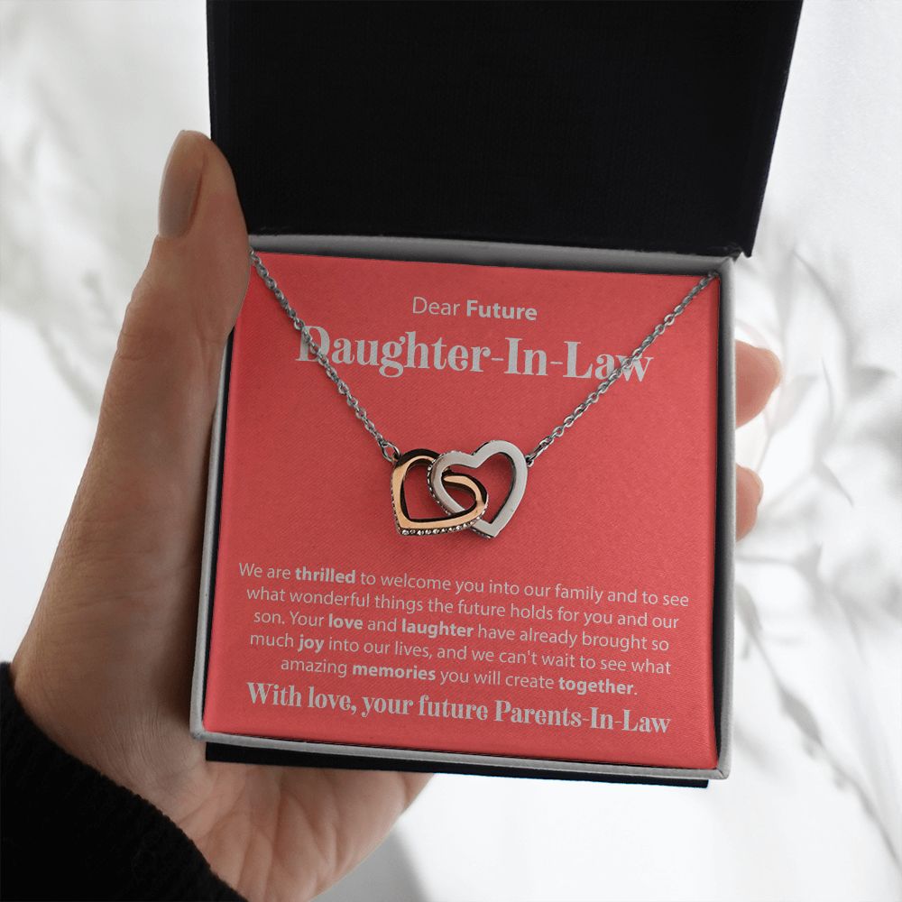 To Our Future Daughter In Law - We Are Thrilled To Welcome You - Interlocking Hearts Necklace - JustFamilyThings