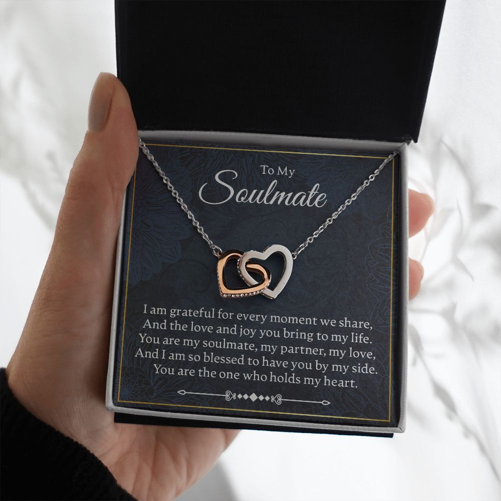 To My Soulmate - I Am Grateful For Every Moment - Interlocking Hearts Necklace - JustFamilyThings