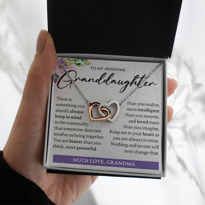 To My Awesome Granddaughter - Interlocking Hearts Necklace - JustFamilyThings