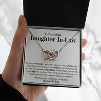 Load image into Gallery viewer, To Our Future Daughter In Law - We Are So Excited - Interlocking Hearts Necklace - JustFamilyThings
