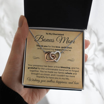 To My Cherished Bonus Mom - Interlocking Hearts Necklace