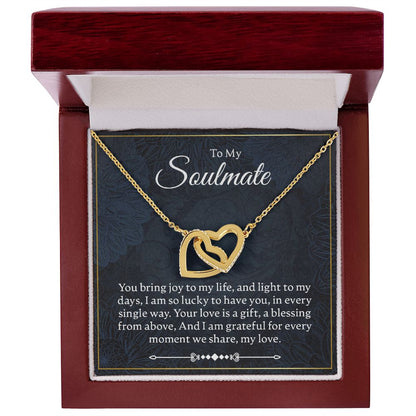 To My Soulmate - You Bring Joy - Interlocking Hearts Necklace - JustFamilyThings