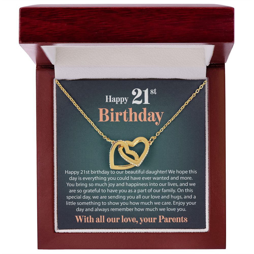 Happy 21st Birthday - From Parents - Interlocking Hearts Necklace - JustFamilyThings