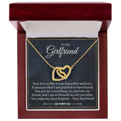 To My Girlfriend - Your Love Is Like A Rose - Interlocking Hearts Necklace - JustFamilyThings