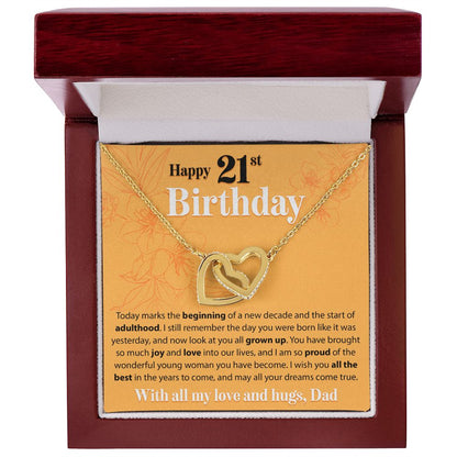 Happy 21st Birthday - Today Marks The Beginning - Interlocking Hearts Necklace - JustFamilyThings