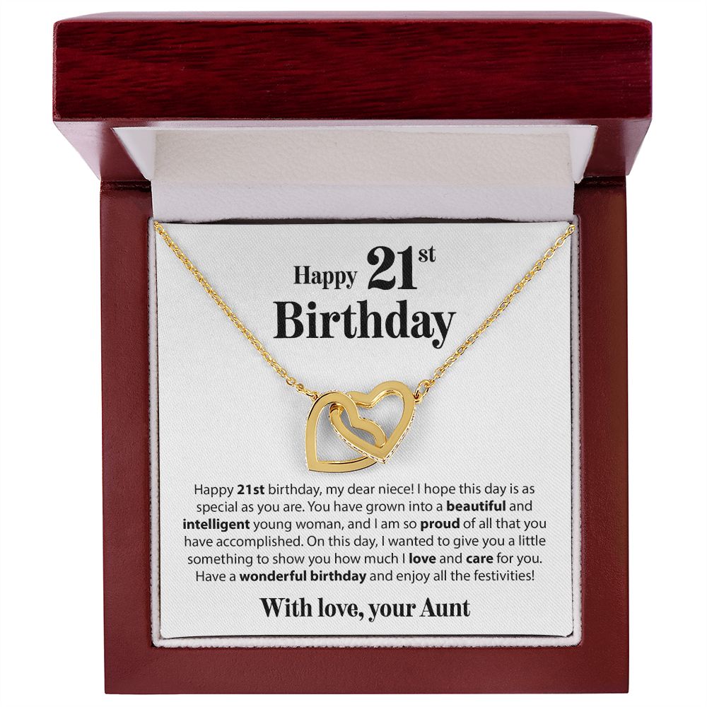 Happy 21st Birthday - From Aunt - Interlocking Hearts Necklace - JustFamilyThings