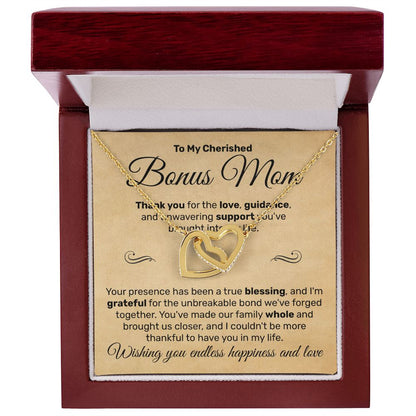 To My Cherished Bonus Mom - Interlocking Hearts Necklace