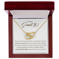 Load image into Gallery viewer, Happy Sweet 16 - Have A Wonderful Birthday - Interlocking Hearts Necklace - JustFamilyThings
