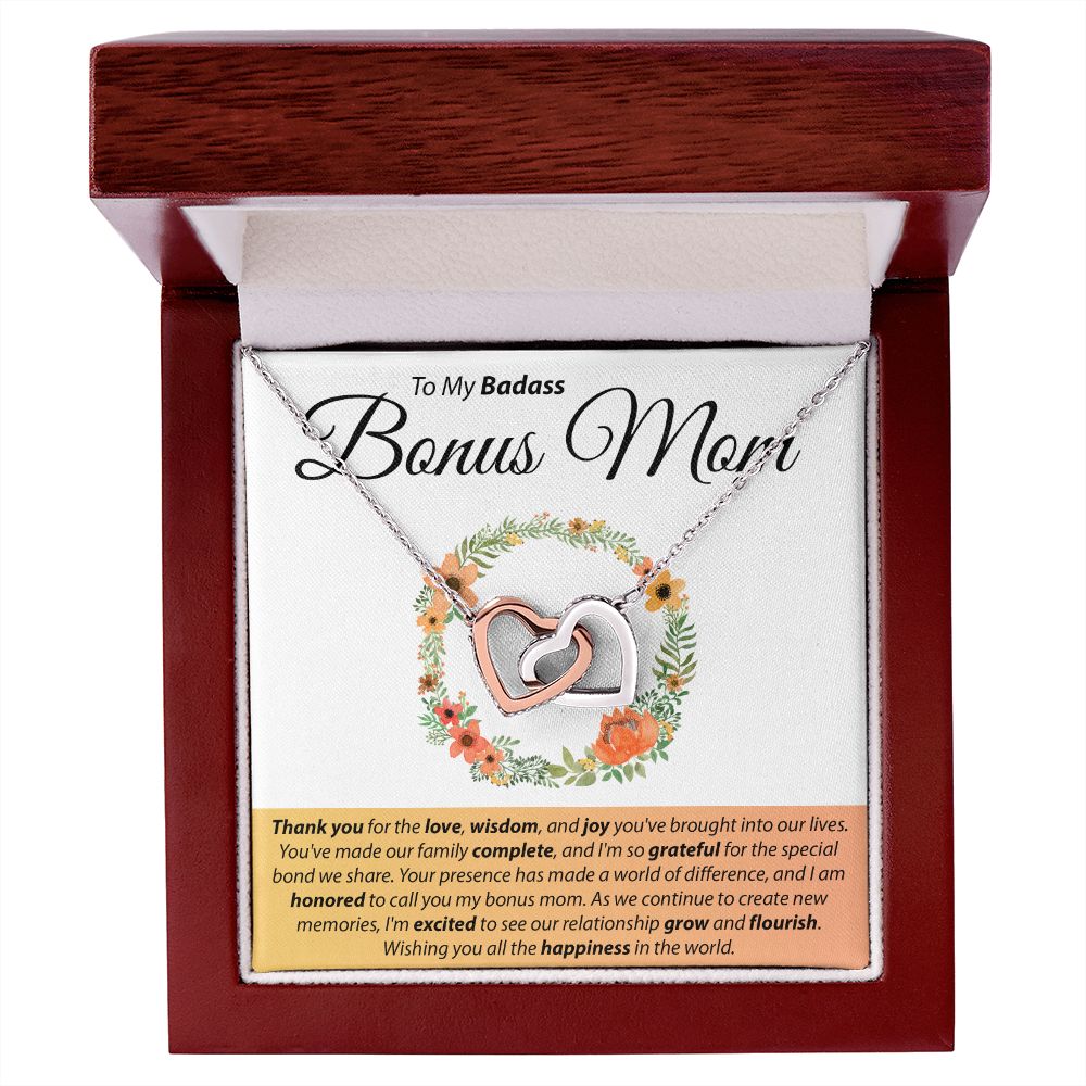 To My Badass Bonus Mom - Interlocking Hearts Necklace