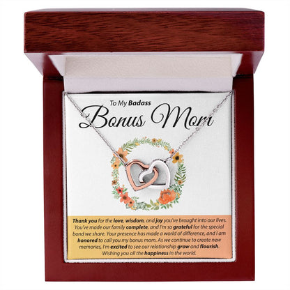 To My Badass Bonus Mom - Interlocking Hearts Necklace