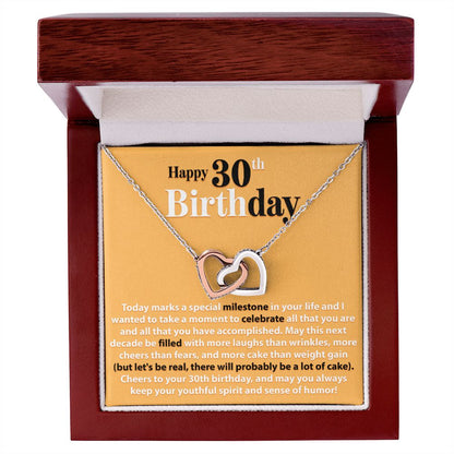 Happy 30th Birthday - Today Marks A Special Milestone - Interlocking Hearts Necklace - JustFamilyThings