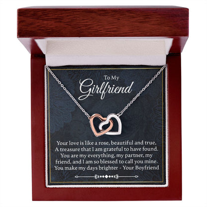 To My Girlfriend - Your Love Is Like A Rose - Interlocking Hearts Necklace - JustFamilyThings