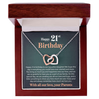 Load image into Gallery viewer, Happy 21st Birthday - From Parents - Interlocking Hearts Necklace - JustFamilyThings
