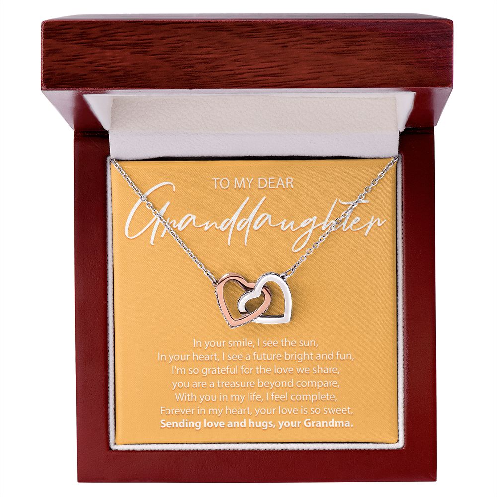 To My Dear Granddaughter - In Your Smile I See The Sun - Interlocking Hearts Necklace - JustFamilyThings