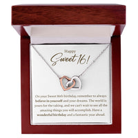 Load image into Gallery viewer, Happy Sweet 16 - Have A Wonderful Birthday - Interlocking Hearts Necklace - JustFamilyThings
